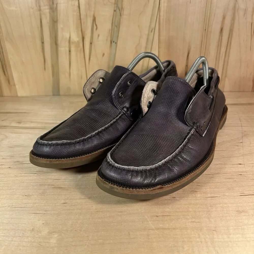 JOHN VARVATOS Schooner 10.5 M Navy Perforated Leather Moccasin Loafer Boat Shoes